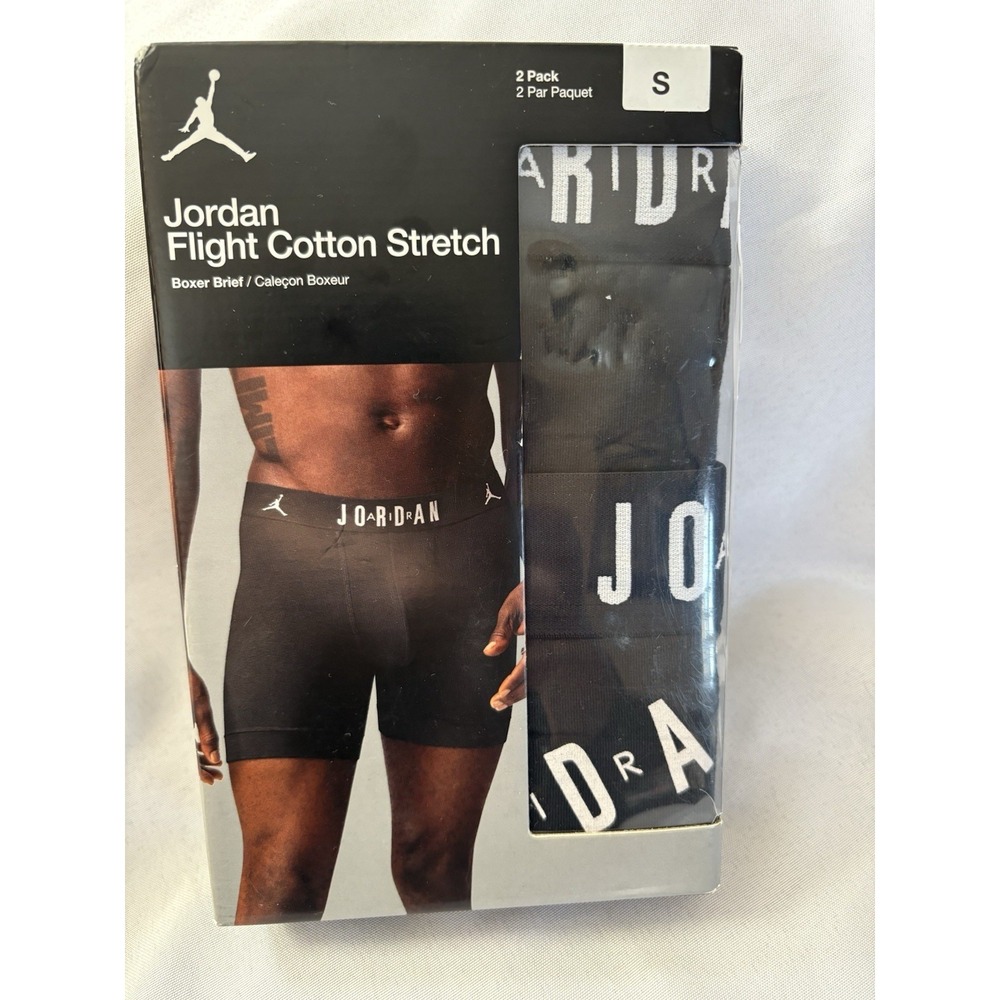 NEW Air Jordan Flight Cotton Stretch Boxer Briefs 2 Pack Black White Mens Small